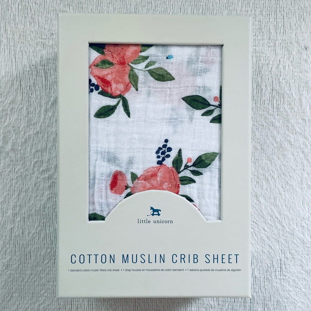 NEW Little Unicorn Cotton Muslin Fitted Crib Sheet Watercolor Rose Design